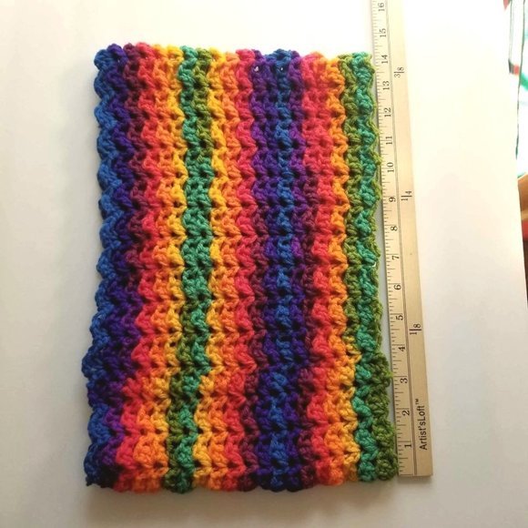 Rainbow Colorful Knit Cowl Scarf Hand Knitted Unisex - Picture 5 of 5